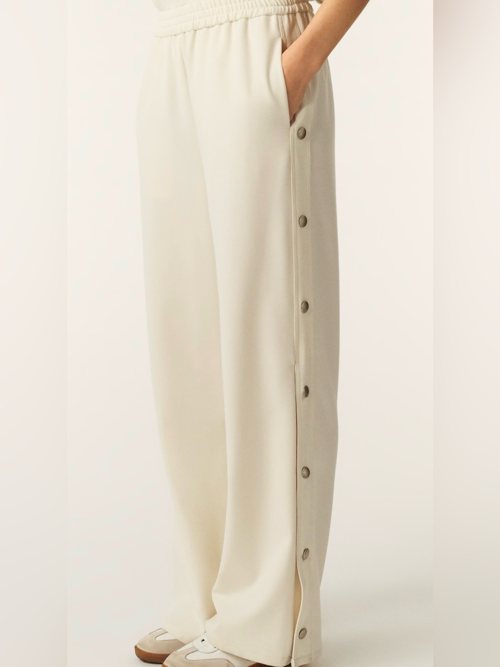 BA&SH ‘Josta’ Wide Leg Snap-Button Track Pants in Cream sz 42 (X-LARGE)